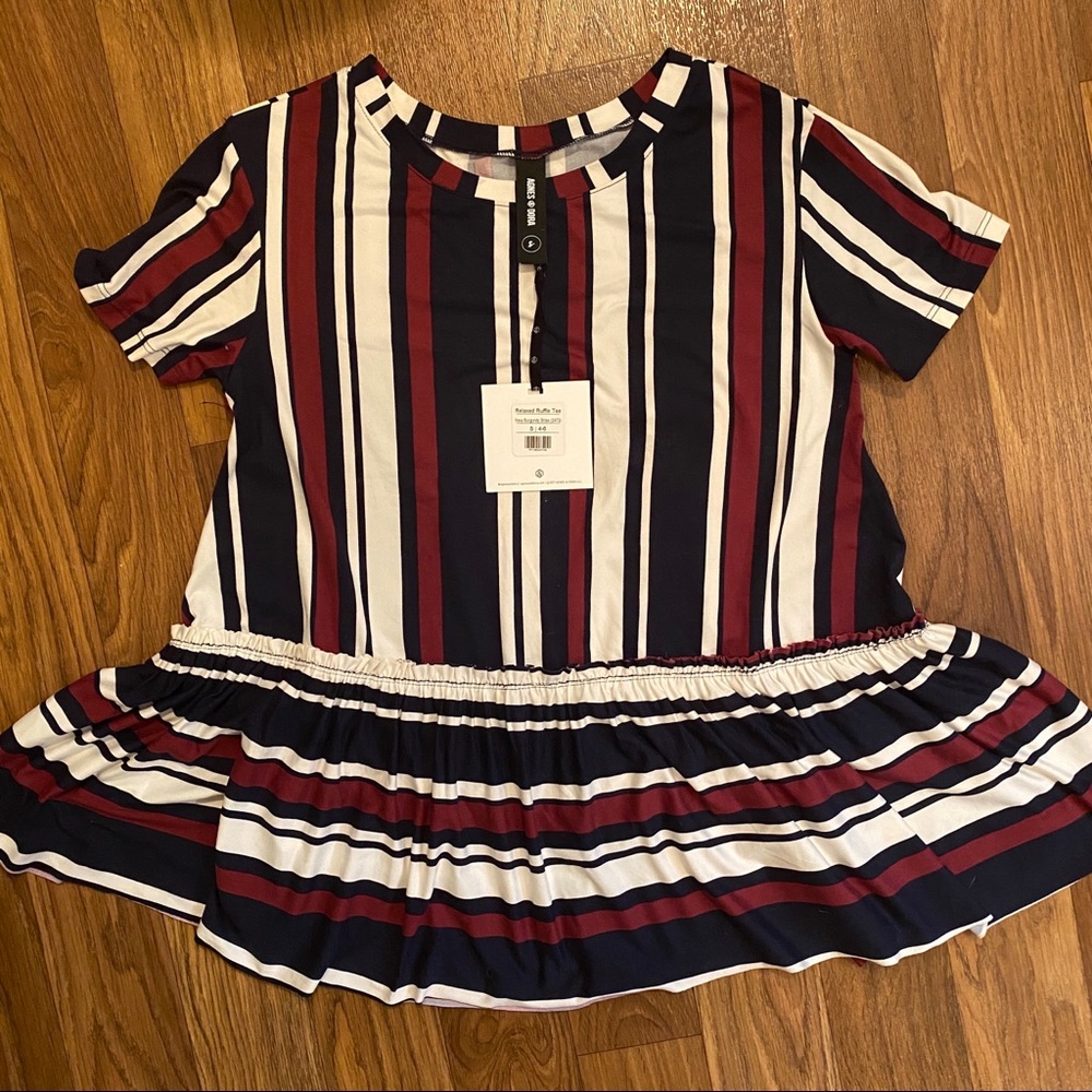 NWT Agnes & Dora Striped Relaxed Ruffle Tee